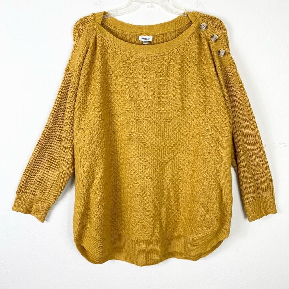 Avenue Yellow Gold Button Accent Boat Neck Knit Sweater Size 14/16